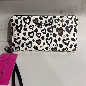 Betsey Johnson Leopard Heart Print Wallet Wristlet